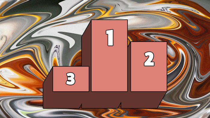 A set of first, second, and third podiums on a liquified background.