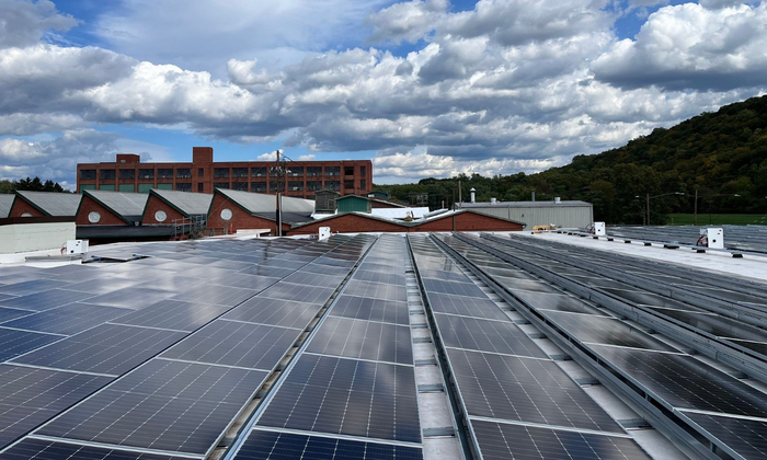 Solar array on top of Fresh Roasted Coffee's production facility