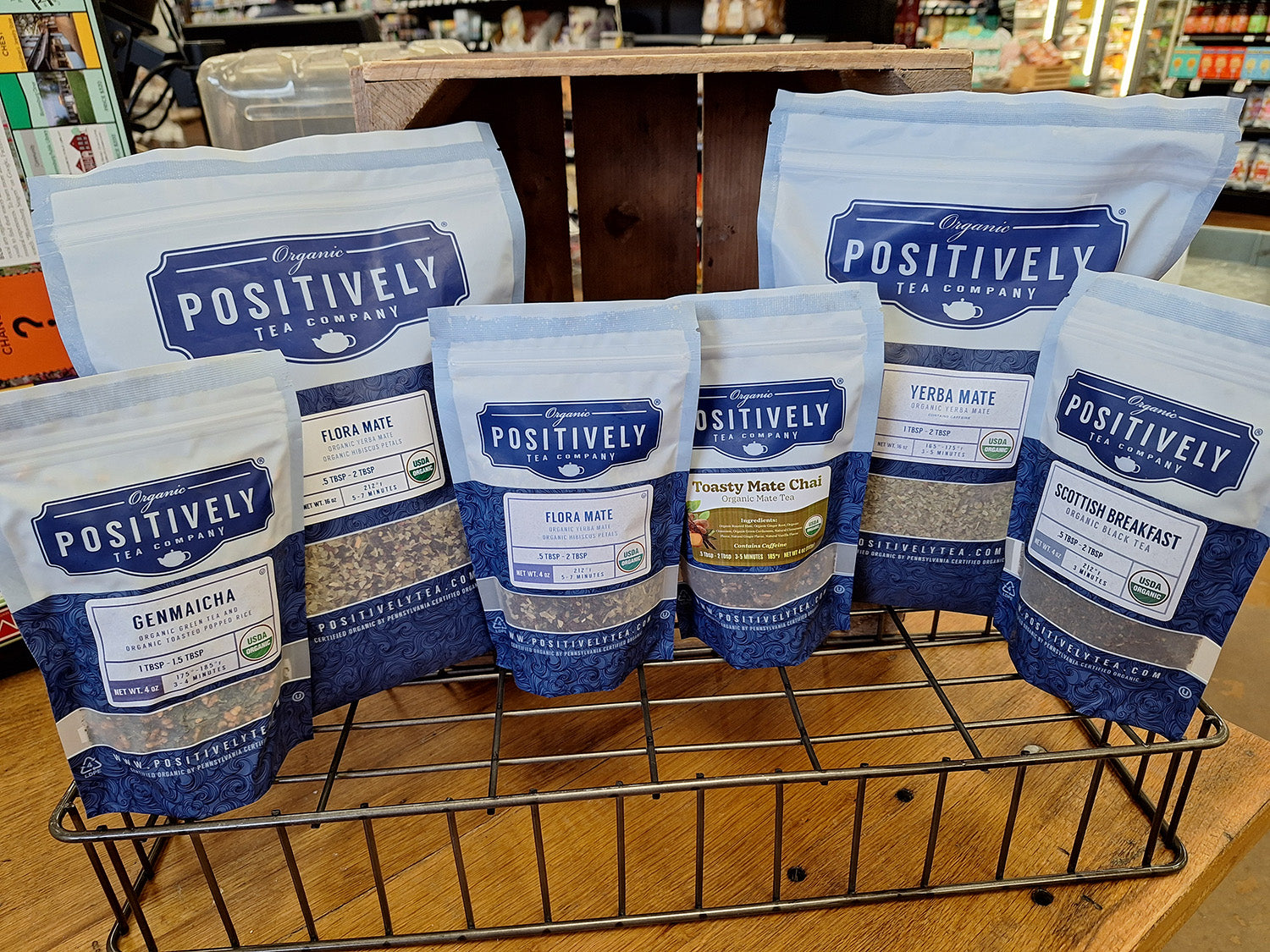 Positively Tea featured in a natural and organic grocery store. 