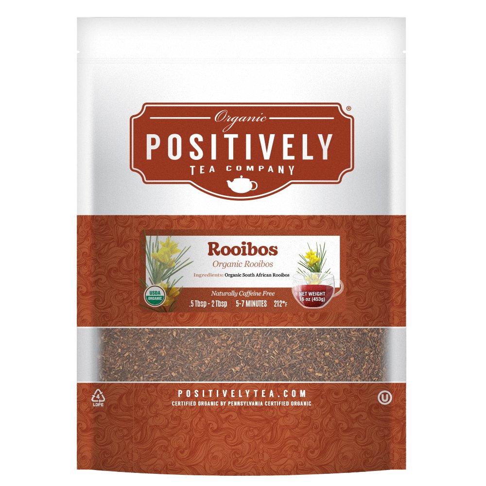 Positively Tea Company Organic Rooibos tea, 16oz bulk bag of organic red bush tea, rich in naturally sweet and earthy flavor.