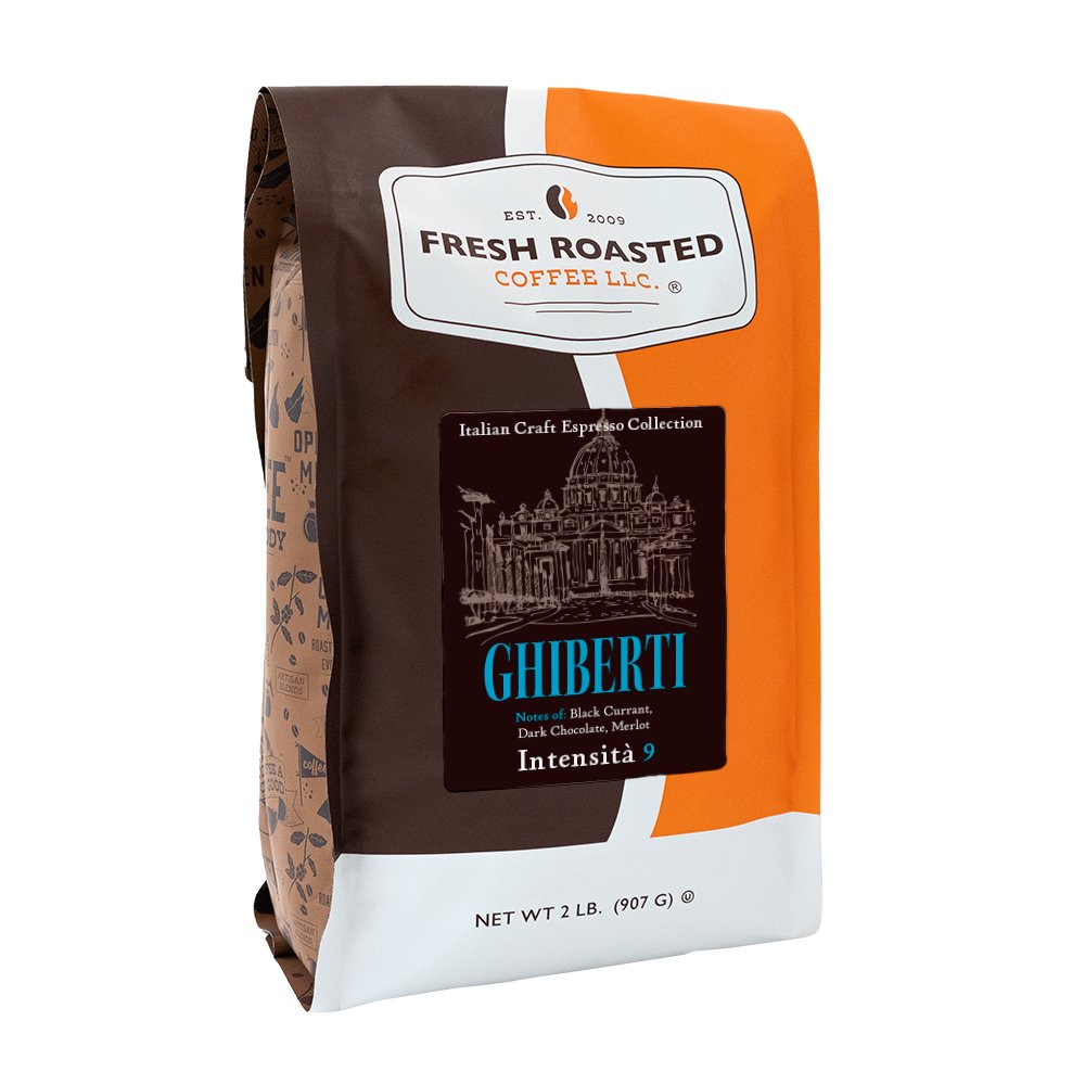 Fresh Roasted Coffee Ghiberti espresso beans, 2 lb bag, crafted for lovers of intense, full‑bodied espresso with rich chocolate and fruit notes.