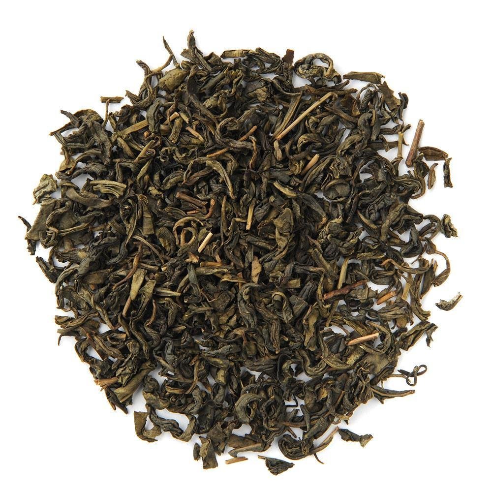Organic Jasmine green tea loose leaf blend, delicately scented with jasmine blossoms for a floral, aromatic flavor.