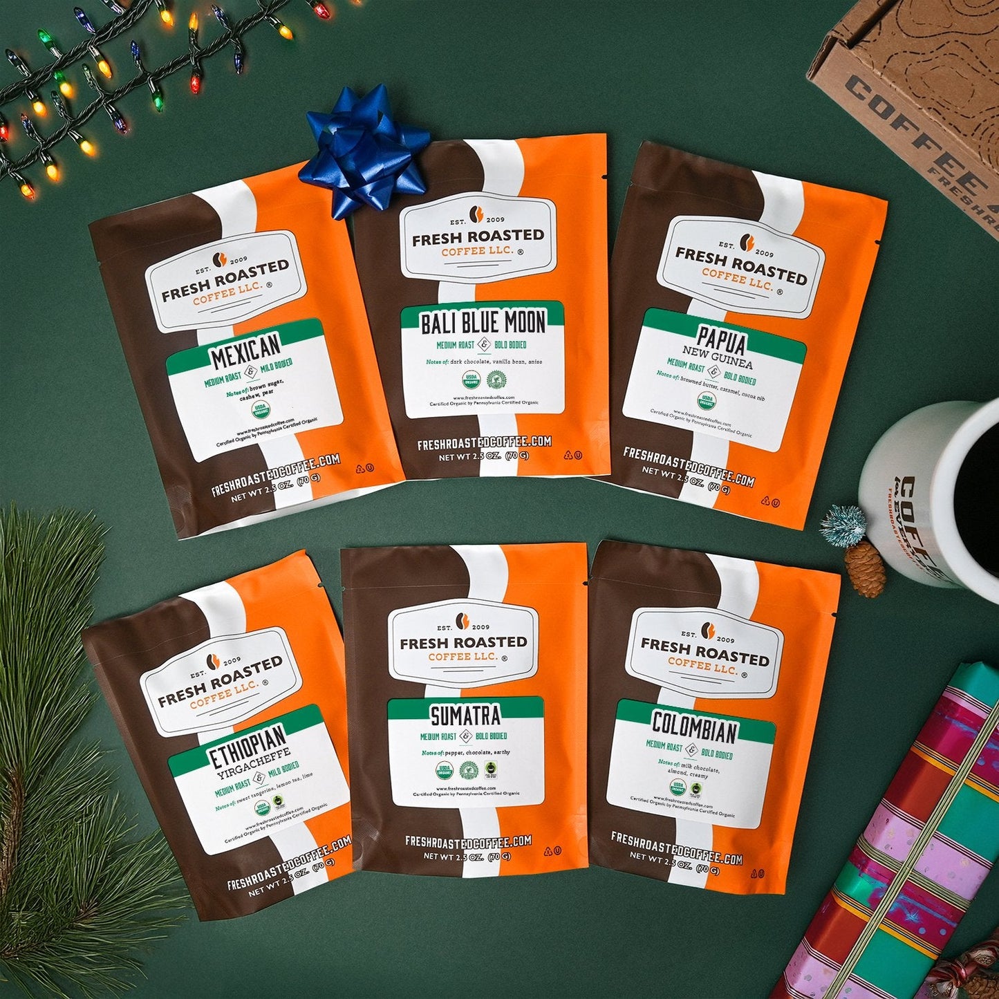 Fresh Roasted Six Pack Sampler - Organic Single-Origin Medium Roasts
